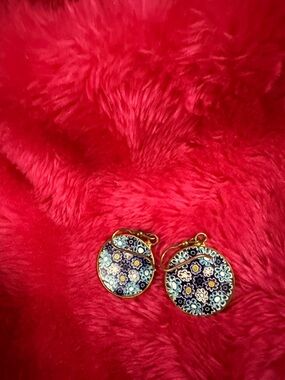 Gold-Tone Floral glass Drop Earrings in Blue and White